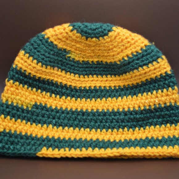 Green and Yellow Striped Crochet Homemade Hat - Picture 2 of 2